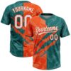 Custom Graffiti Pattern White Teal-Orange 3D Scratch Two-Button Unisex Softball Jersey