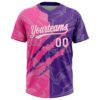 Custom Graffiti Pattern White Purple-Pink 3D Scratch Two-Button Unisex Softball Jersey
