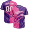 Custom Graffiti Pattern White Purple-Pink 3D Scratch Two-Button Unisex Softball Jersey