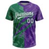 Custom Graffiti Pattern White Purple-Kelly Green 3D Scratch Two-Button Unisex Softball Jersey