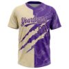 Custom Graffiti Pattern Purple-Cream 3D Scratch Two-Button Unisex Softball Jersey