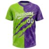 Custom Graffiti Pattern White Purple-Neon Green 3D Scratch Two-Button Unisex Softball Jersey