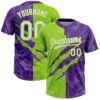 Custom Graffiti Pattern White Purple-Neon Green 3D Scratch Two-Button Unisex Softball Jersey