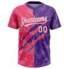 Custom Graffiti Pattern White Purple-Neon Pink 3D Scratch Two-Button Unisex Softball Jersey