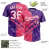 Custom Graffiti Pattern White Purple-Neon Pink 3D Scratch Two-Button Unisex Softball Jersey