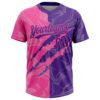 Custom Graffiti Pattern Purple-Pink 3D Scratch Two-Button Unisex Softball Jersey