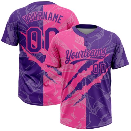 Softball2113 Custom Graffiti Pattern Purple-Pink 3D Scratch Two-Button Unisex Softball Jersey