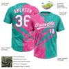 Custom Graffiti Pattern White Aqua-Pink 3D Scratch Two-Button Unisex Softball Jersey
