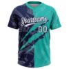 Custom Graffiti Pattern White Aqua-Navy 3D Scratch Two-Button Unisex Softball Jersey