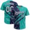 Custom Graffiti Pattern White Aqua-Navy 3D Scratch Two-Button Unisex Softball Jersey