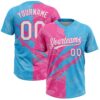 Custom Graffiti Pattern White Sky Blue-Pink 3D Scratch Two-Button Unisex Softball Jersey