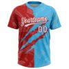 Custom Graffiti Pattern White Sky Blue-Red 3D Scratch Two-Button Unisex Softball Jersey