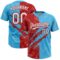 Custom Graffiti Pattern White Sky Blue-Red 3D Scratch Two-Button Unisex Softball Jersey