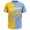 Custom Graffiti Pattern White Light Blue-Yellow 3D Scratch Two-Button Unisex Softball Jersey