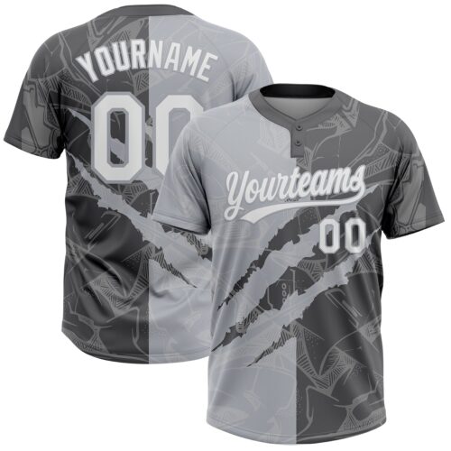 Custom Graffiti Pattern White Steel Gray-Gray 3D Scratch Two-Button Unisex Softball Jersey
