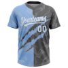 Custom Graffiti Pattern White Steel Gray-Light Blue 3D Scratch Two-Button Unisex Softball Jersey
