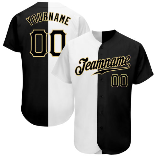 SplitF0023 Custom White-Black Vegas Gold Authentic Split Fashion Baseball Jersey