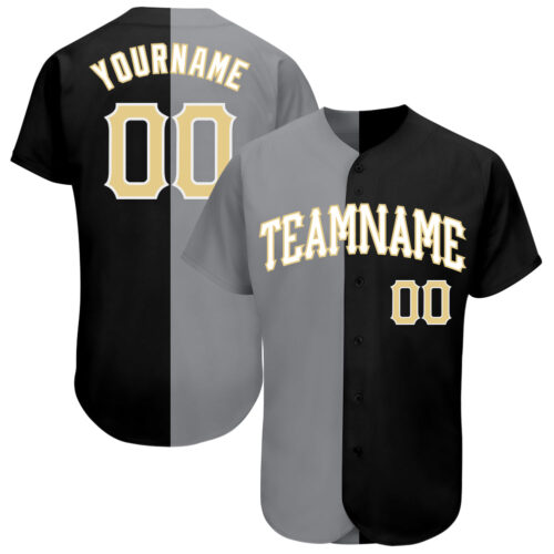 SplitF0025 Custom Black Vegas Gold-Gray Authentic Split Fashion Baseball Jersey
