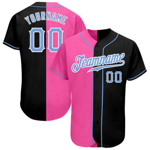 SplitF0026 Custom Black Light Blue-Pink Authentic Split Fashion Baseball Jersey