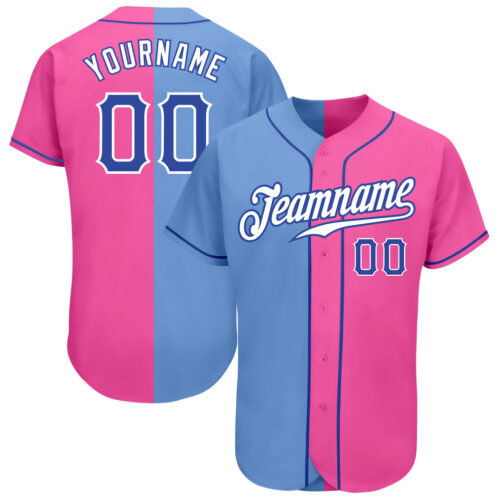 SplitF0028 Custom Pink Royal-Light Blue Authentic Split Fashion Baseball Jersey