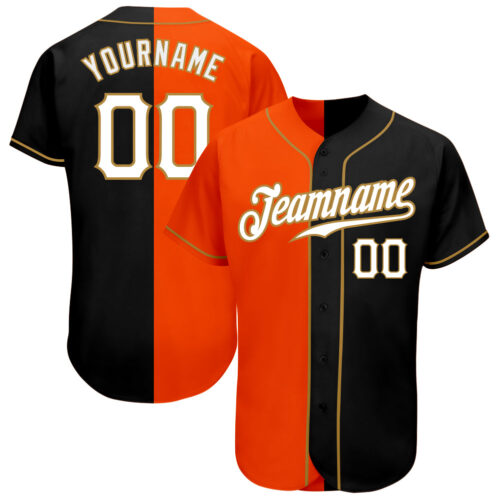 SplitF0033 Custom Black White-Orange Authentic Split Fashion Baseball Jersey