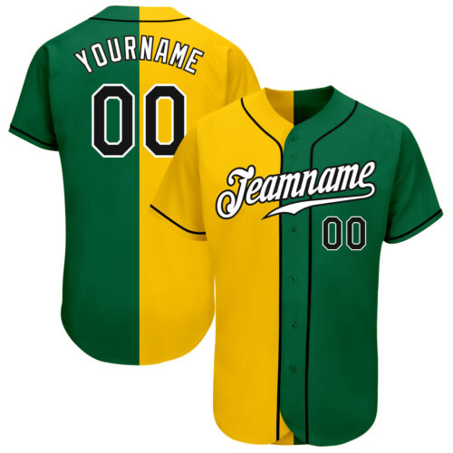 SplitF0034 Custom Kelly Green Black-Yellow Authentic Split Fashion Baseball Jersey