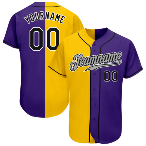 SplitF0036 Custom Purple Black-Yellow Authentic Split Fashion Baseball Jersey