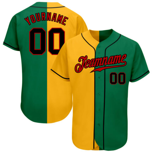 SplitF0554 Custom Kelly Green Black-Yellow Authentic Split Fashion Baseball Jersey
