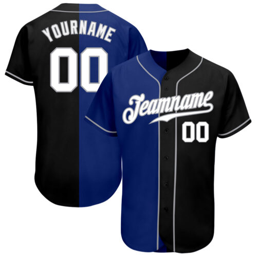 SplitF0555 Custom Black White-Royal Authentic Split Fashion Baseball Jersey