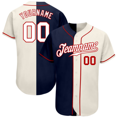 SplitF0556 Custom Cream White-Navy Authentic Split Fashion Baseball Jersey