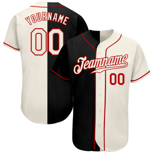 SplitF0557 Custom Black Cream-Red Authentic Split Fashion Baseball Jersey