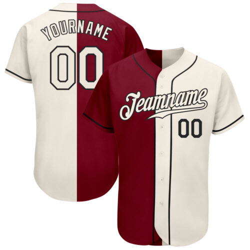 SplitF0561 Custom Crimson Cream-Black Authentic Split Fashion Baseball Jersey