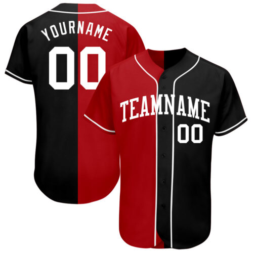 SplitF0562 Custom Black White-Red Authentic Split Fashion Baseball Jersey