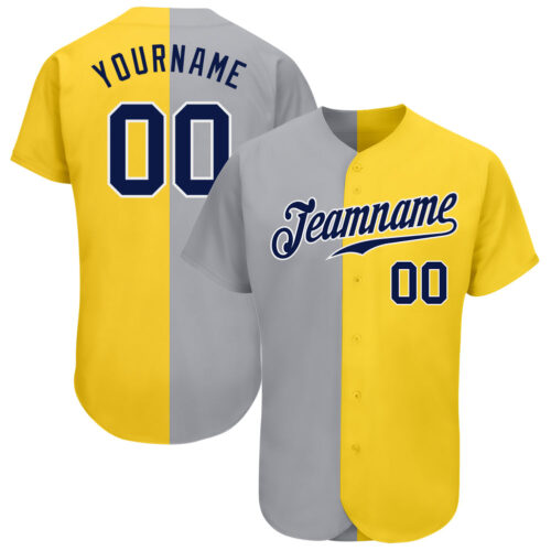 SplitF0564_52e94f23-ca86-4443-b888-4e705b7254f5 Custom Yellow Navy Gray-White Authentic Split Fashion Baseball Jersey