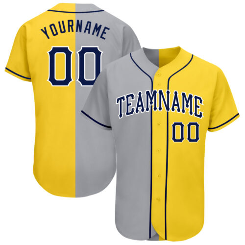 SplitF0566 Custom Yellow Navy Gray-White Authentic Split Fashion Baseball Jersey