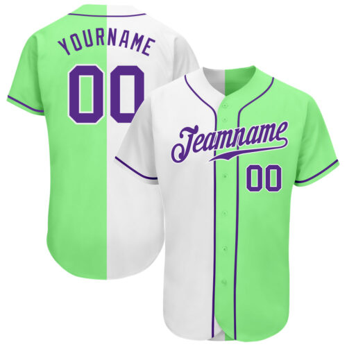 SplitF0574 Custom Pea Green Purple-White Authentic Split Fashion Baseball Jersey