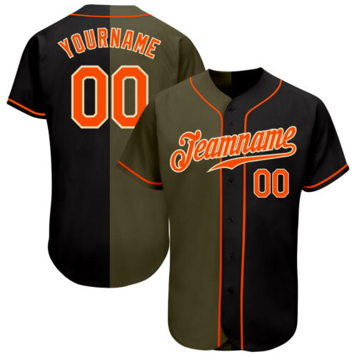 SplitF0577 Custom Black Orange Olive-Cream Authentic Split Fashion Baseball Jersey