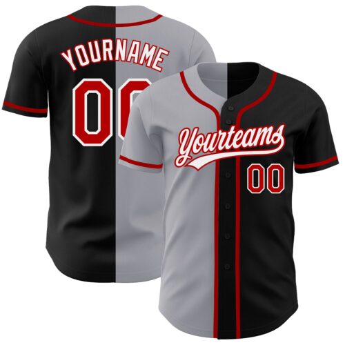 SplitF0580 Custom Black Red-Gray Authentic Split Fashion Baseball Jersey