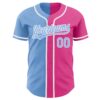 Custom Pink Light Blue-White Authentic Split Fashion Baseball Jersey