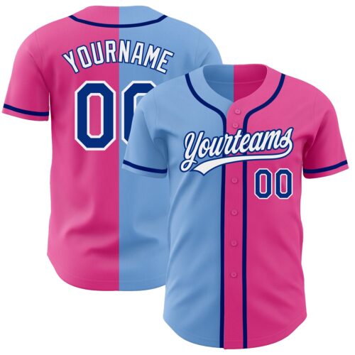 SplitF0585 Custom Pink Royal-Light Blue Authentic Split Fashion Baseball Jersey