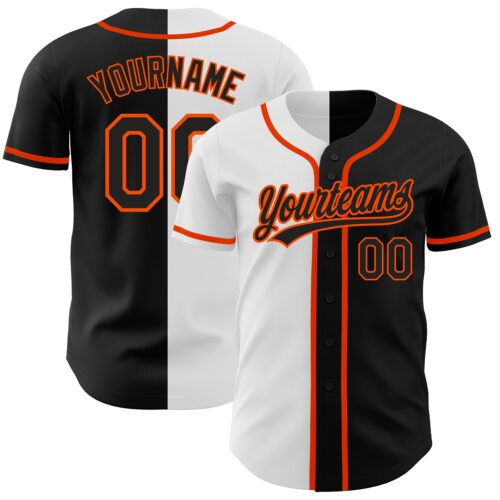 SplitF0587 Custom Black Black White-Orange Authentic Split Fashion Baseball Jersey