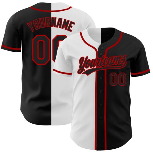 SplitF0588 Custom Black Black White-Red Authentic Split Fashion Baseball Jersey