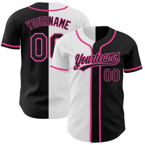 SplitF0592 Custom Black Black White-Pink Authentic Split Fashion Baseball Jersey