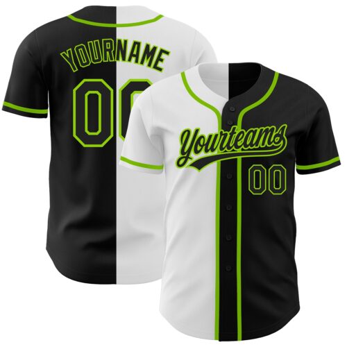 SplitF0594 Custom Black Black White-Neon Green Authentic Split Fashion Baseball Jersey