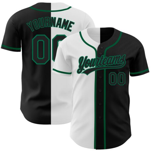 SplitF0595 Custom Black Black White-Kelly Green Authentic Split Fashion Baseball Jersey