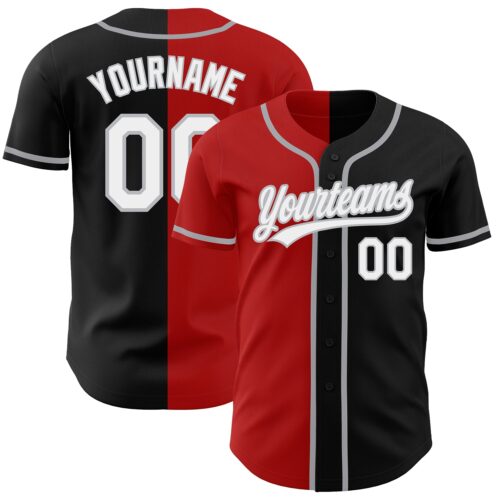 SplitF0599 Custom Black White Red-Gray Authentic Split Fashion Baseball Jersey