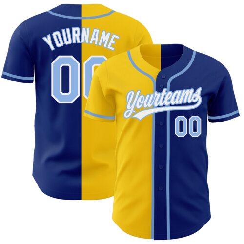 SplitF0603 Custom Royal Light Blue-Yellow Authentic Split Fashion Baseball Jersey