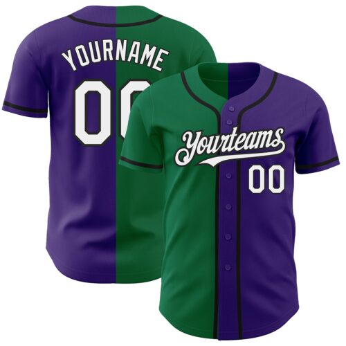 SplitF0612 Custom Purple White Kelly Green-Black Authentic Split Fashion Baseball Jersey