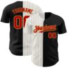Custom Black Red-Old Gold Pinstripe Authentic Split Fashion Baseball Jersey