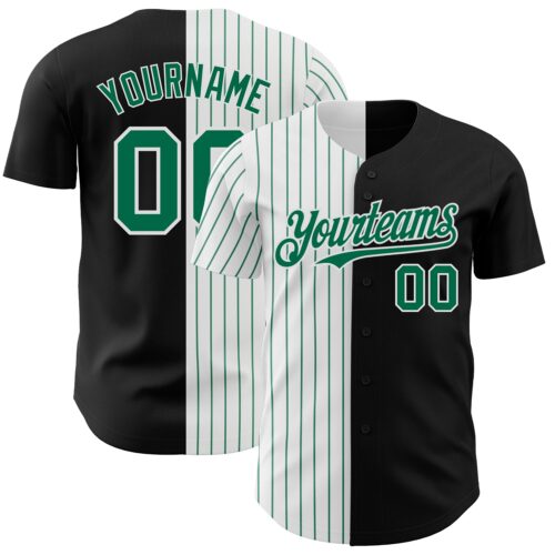SplitF0630 Custom Black White-Kelly Green Pinstripe Authentic Split Fashion Baseball Jersey